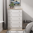 Tutbury Ready Assembled 5 Drawer Chest in Grey Ash & Bardolino Oak