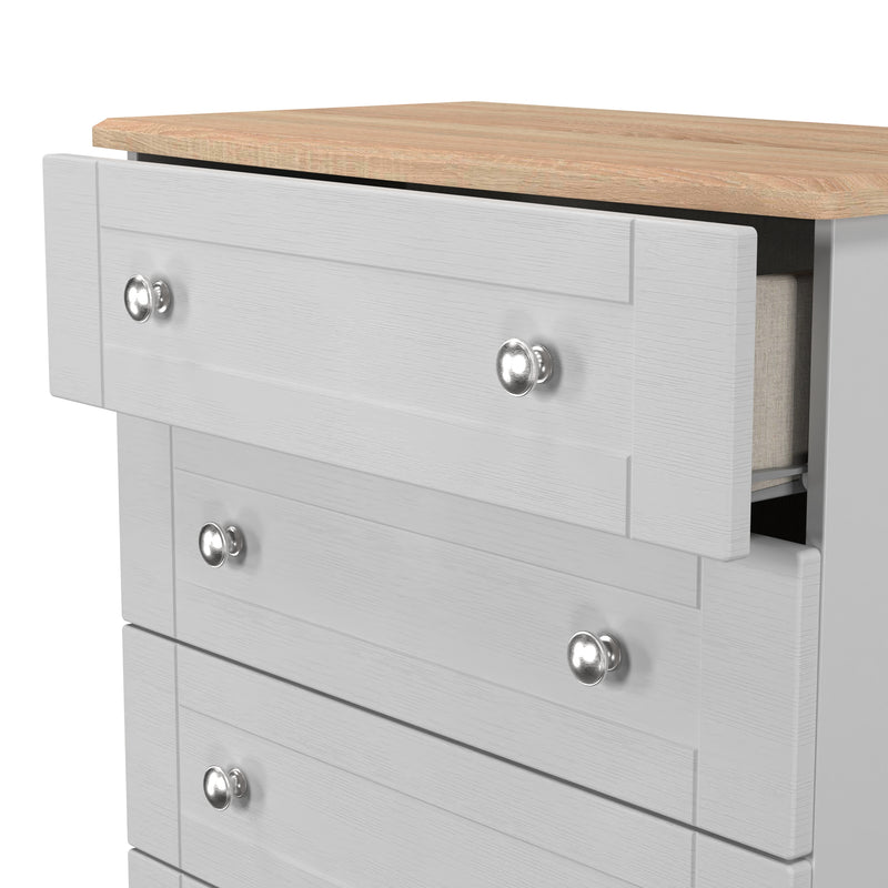 Tutbury Ready Assembled 5 Drawer Chest in Grey Ash & Bardolino Oak