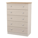 Tutbury Ready Assembled 5 Drawer Chest in Kashmir Ash & Bardolino Oak