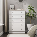 Tutbury Ready Assembled 5 Drawer Chest in White Ash & Bardolino Oak
