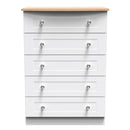 Tutbury Ready Assembled 5 Drawer Chest in White Ash & Bardolino Oak