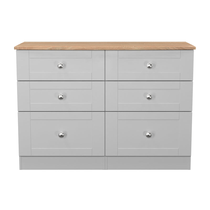 Tutbury Ready Assembled 6 Drawer Wide Chest in Grey Ash & Bardolino Oak