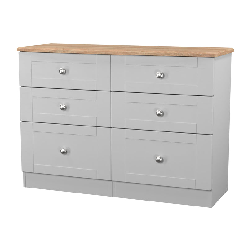 Tutbury Ready Assembled 6 Drawer Wide Chest in Grey Ash & Bardolino Oak