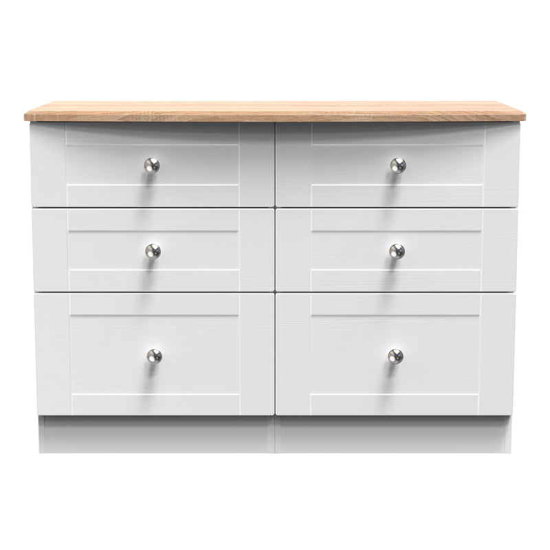 Tutbury Ready Assembled 6 Drawer Wide Chest in White Ash & Bardolino Oak