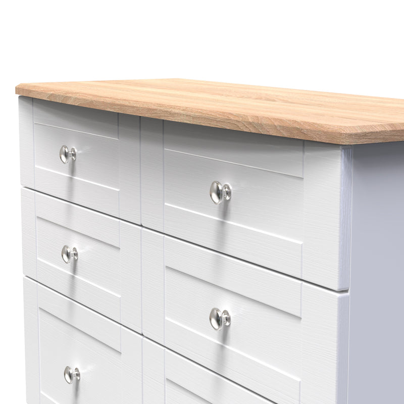 Tutbury Ready Assembled 6 Drawer Wide Chest in White Ash & Bardolino Oak
