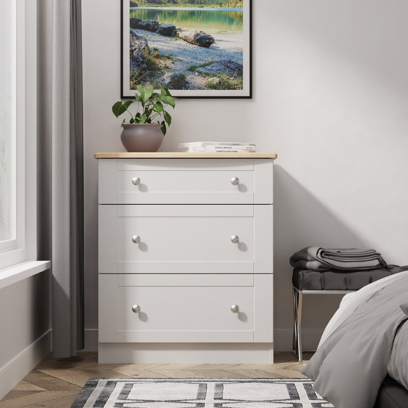 Tutbury Ready Assembled 3 Drawer Deep Chest in Grey Ash & Bardolino Oak