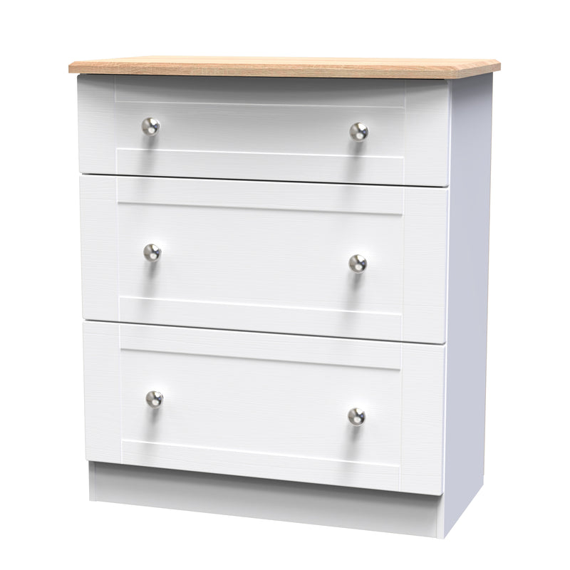 Tutbury Ready Assembled 3 Drawer Deep Chest in White Ash & Bardolino Oak