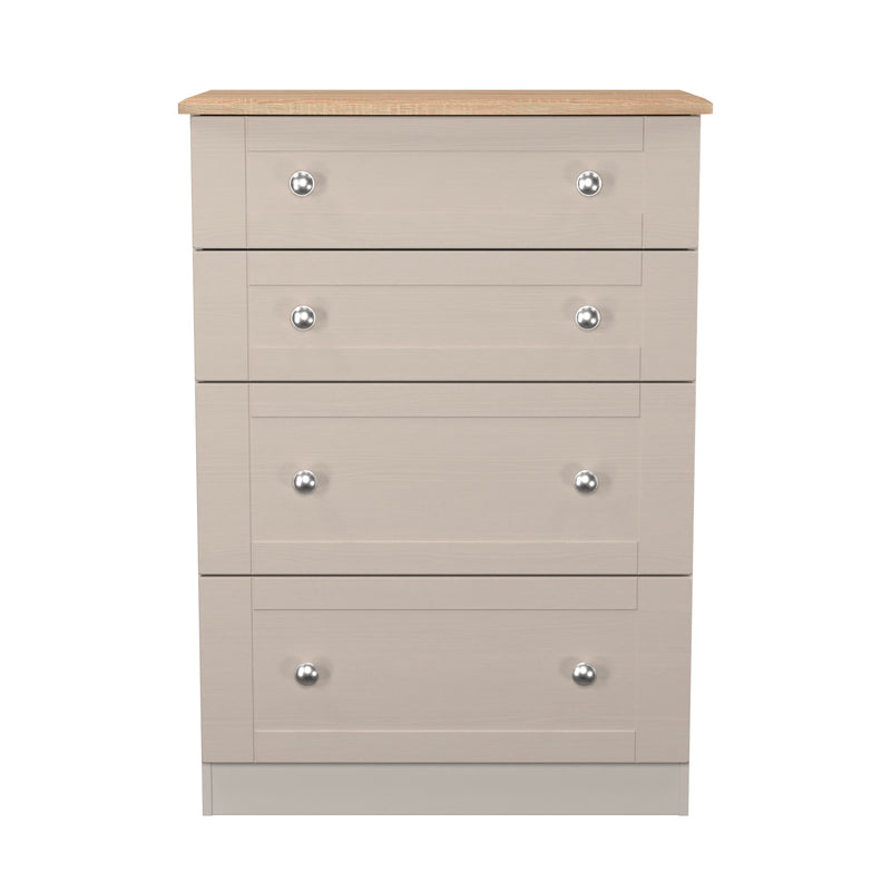 Tutbury Ready Assembled 4 Drawer Deep Chest in Kashmir Ash & Bardolino Oak