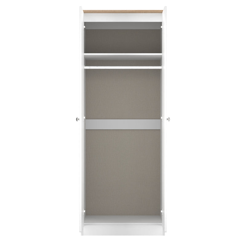 Tutbury Ready Assembled 2 Door Wardrobe in White Ash & Bardolino Oak