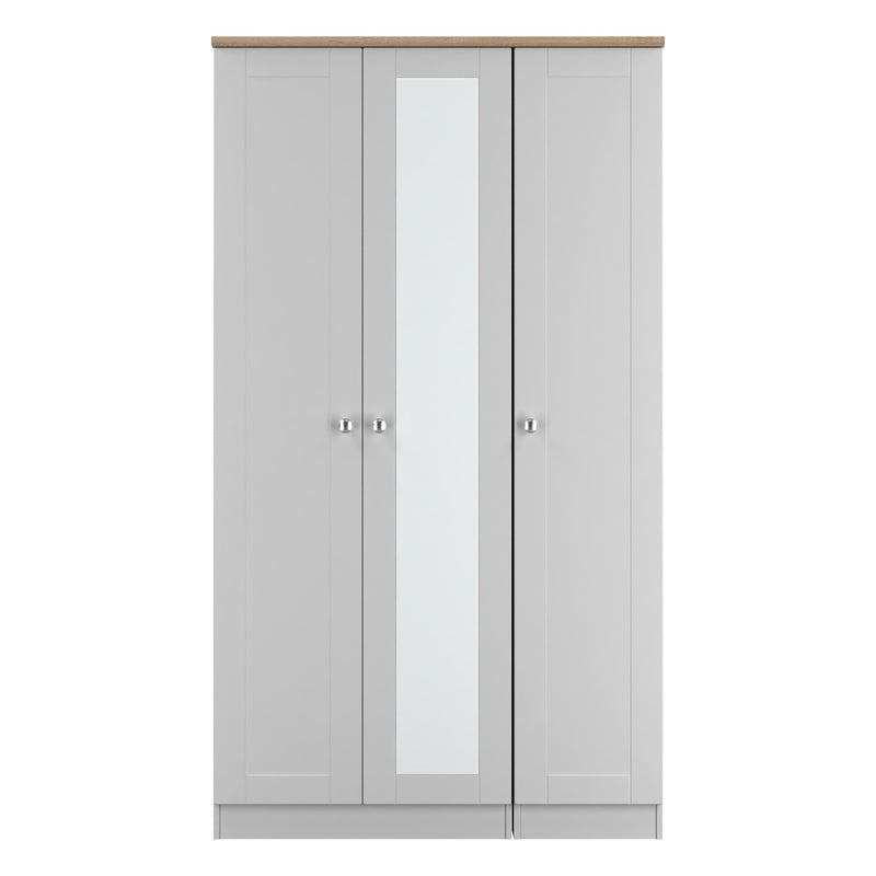 Tutbury Ready Assembled Tall Triple Mirror Wardrobe in Grey Ash & Bardolino Oak