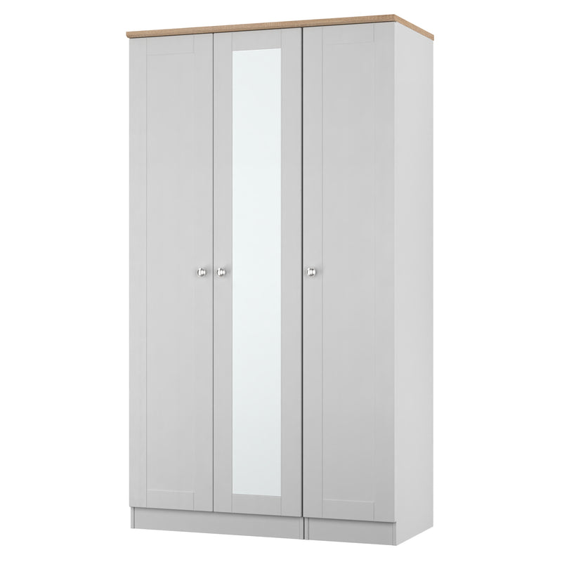 Tutbury Ready Assembled Tall Triple Mirror Wardrobe in Grey Ash & Bardolino Oak