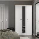 Tutbury Ready Assembled Tall Triple Mirror Wardrobe in White Ash & Bardolino Oak