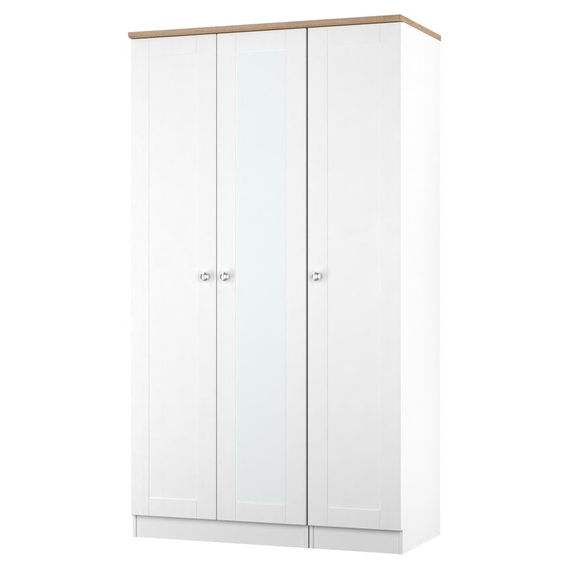 Tutbury Ready Assembled Tall Triple Mirror Wardrobe in White Ash & Bardolino Oak