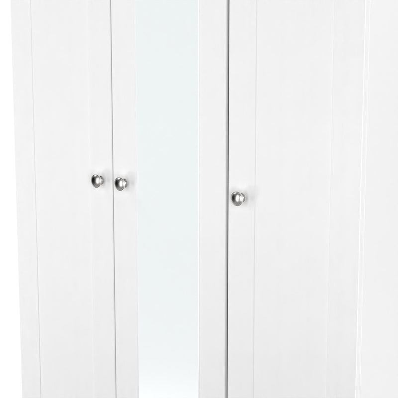 Tutbury Ready Assembled Tall Triple Mirror Wardrobe in White Ash & Bardolino Oak