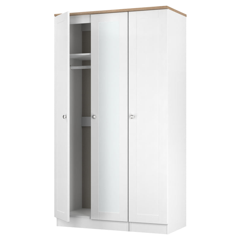 Tutbury Ready Assembled Tall Triple Mirror Wardrobe in White Ash & Bardolino Oak