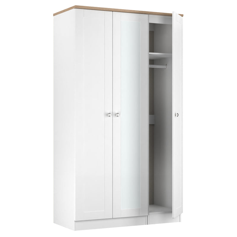 Tutbury Ready Assembled Tall Triple Mirror Wardrobe in White Ash & Bardolino Oak