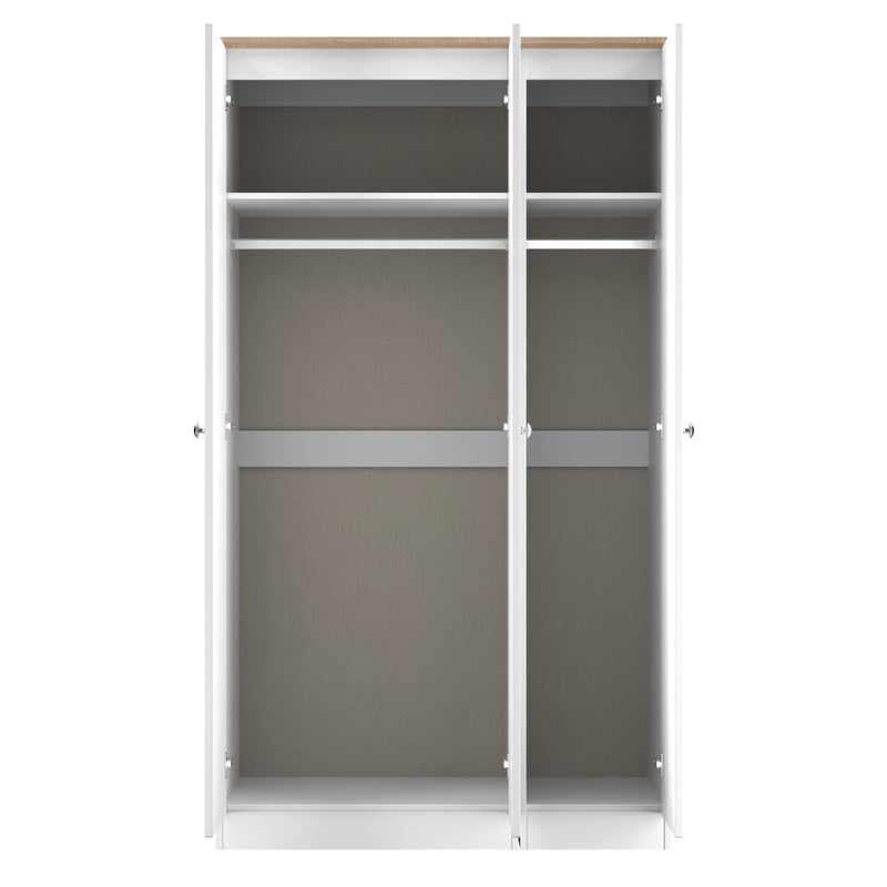 Tutbury Ready Assembled Tall Triple Mirror Wardrobe in White Ash & Bardolino Oak