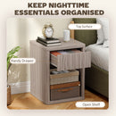HOMCOM Modern Nightstand with Drawer and Open Shelf, Set of 2, Oak