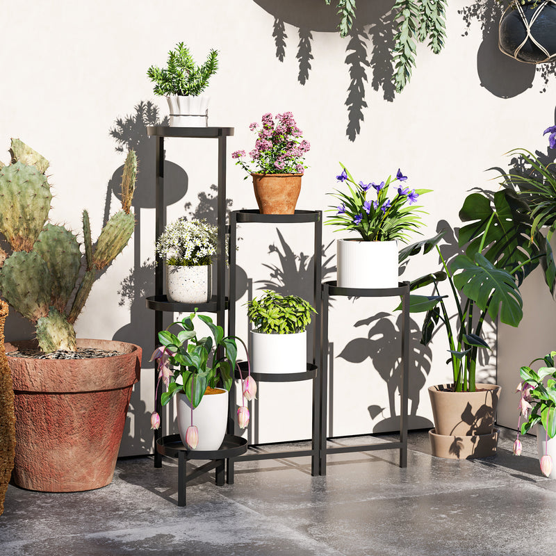 Outsunny 3 Tier Foldable Corner Plant Stand for Indoor Outdoor, Black