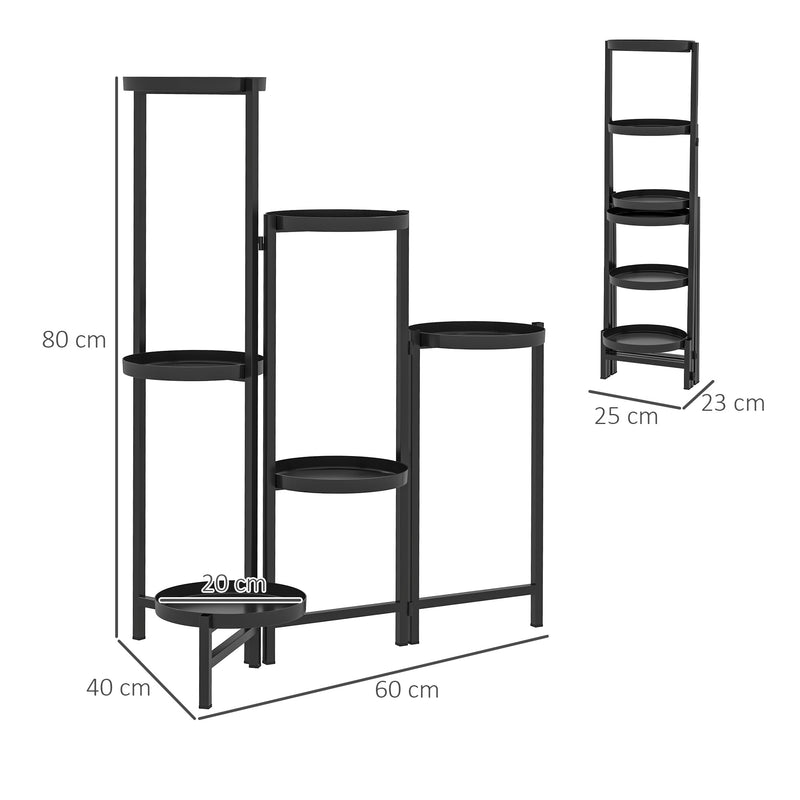 Outsunny 3 Tier Foldable Corner Plant Stand for Indoor Outdoor, Black