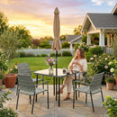 Outsunny 4 Seater Rattan Dining Set With Parasol, Light Grey