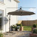 Outsunny 3 M Garden Cantilever Parasol With Solar Light, Rotation, Grey