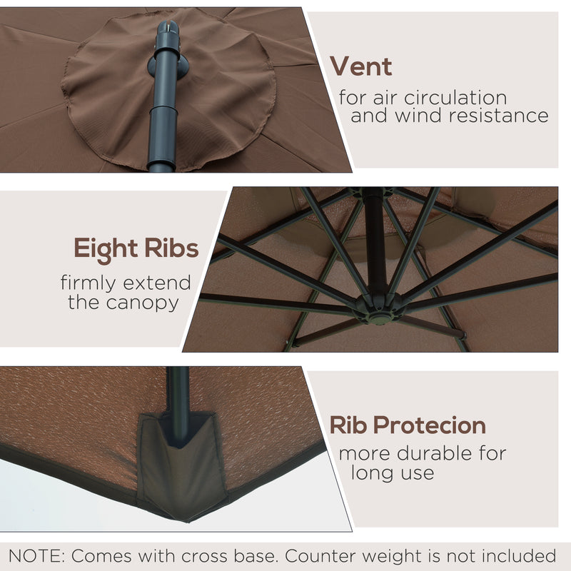Outsunny 3m Garden Banana Parasol Cantilever Umbrella w/Crank& Base, Brown