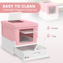 PawHut Hooded Cat Litter Box, Pet Toilet w/ Scoop, Tray - Pink