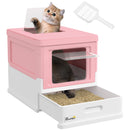 PawHut Hooded Cat Litter Box, Pet Toilet w/ Scoop, Tray - Pink