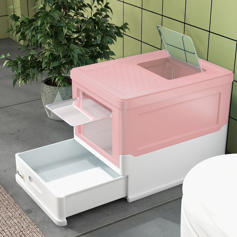 PawHut Hooded Cat Litter Box, Pet Toilet w/ Scoop, Tray - Pink