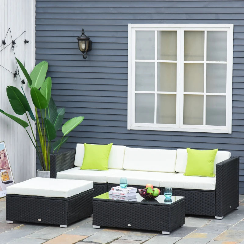 Outsunny Rattan Sofa Set with Coffee Table - Black