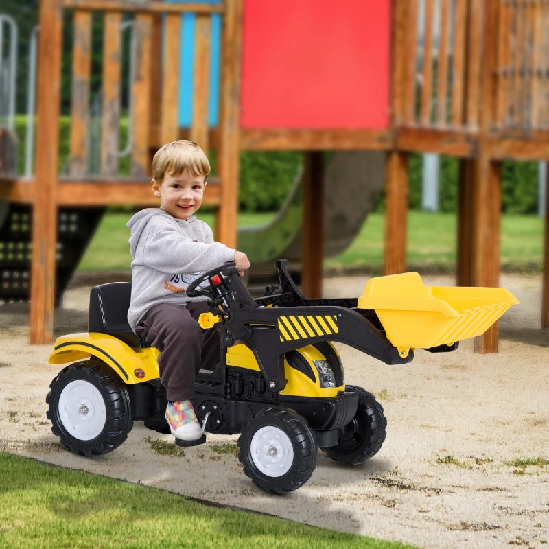 HOMCOM Ride On Excavator with Front Loader Digger - Yellow