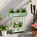 Outsunny 2 Tier Plant Stand, Metal Plant Rack with Drain Holes, Green