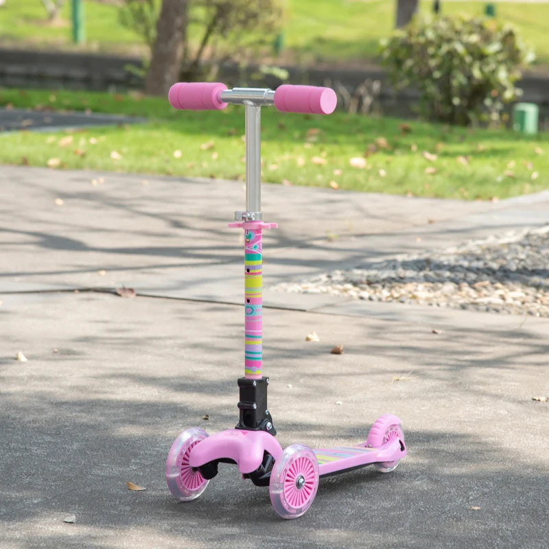 HOMCOM Foldable kids  Scooter with  Flashing Wheels - Pink
