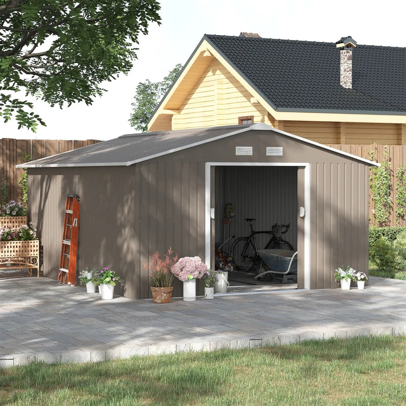 Outsunny Metal Shed 13 x 11ft - Light Grey