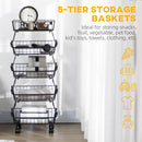 HOMCOM 5 Tier Storage Trolley Cart Vegetable Rack with Wheels for Kitchen