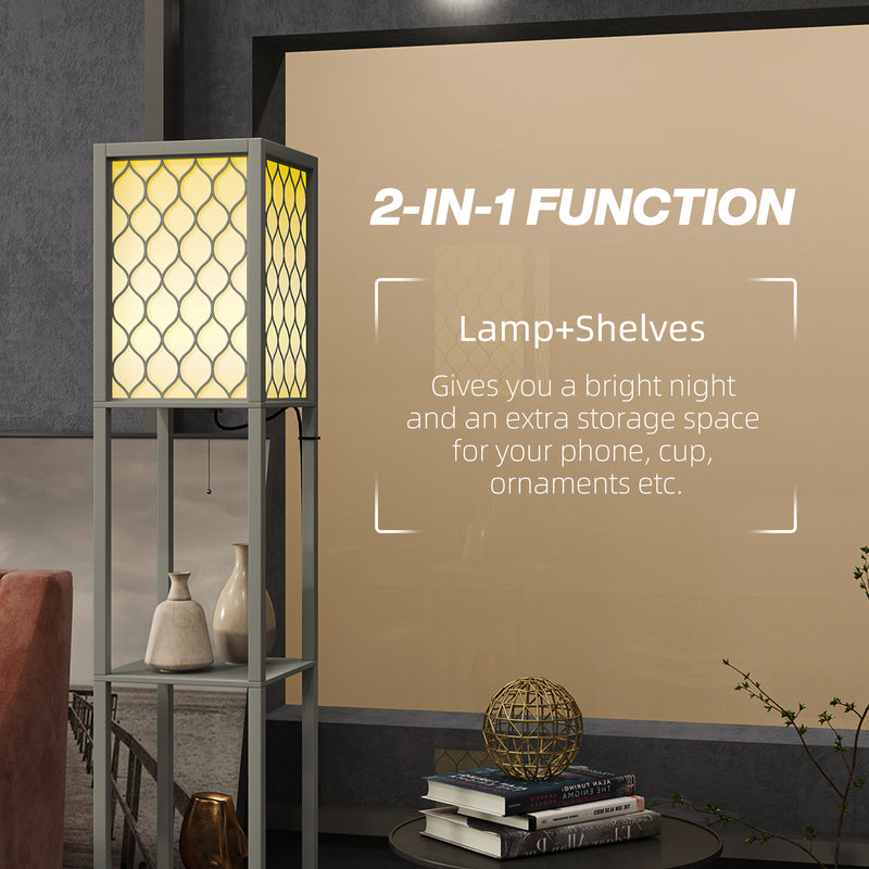 HOMCOM 2-Light Modern Floor Lamp with Shelves for Living Room, Bedroom