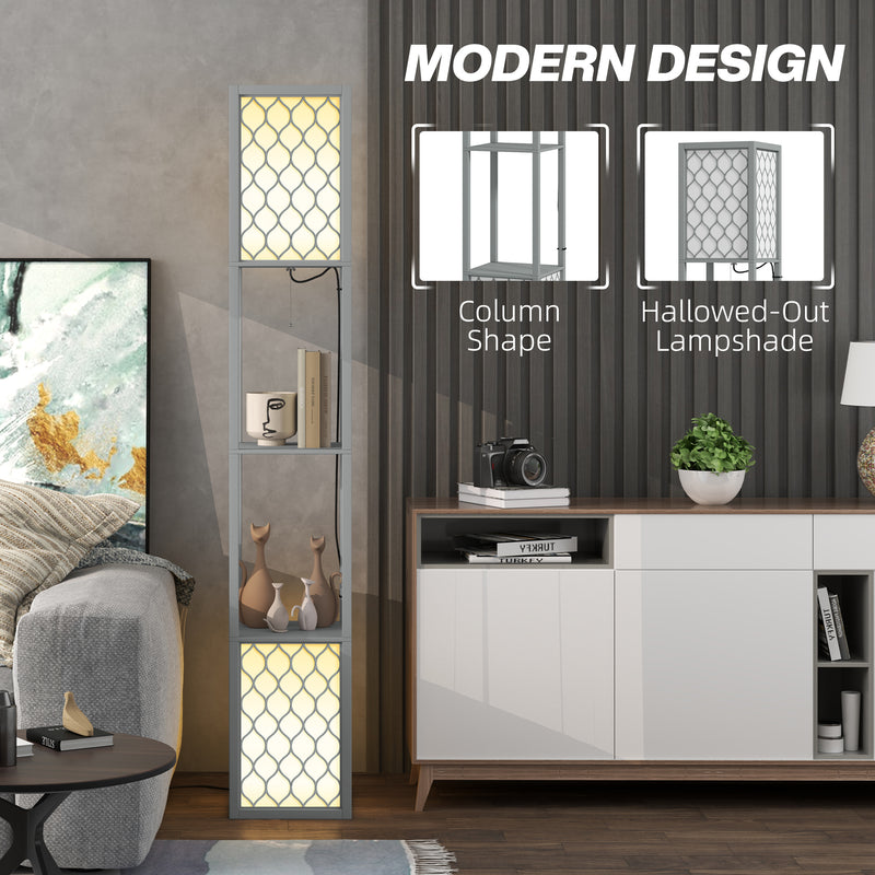 HOMCOM 2-Light Modern Floor Lamp with Shelves for Living Room, Bedroom