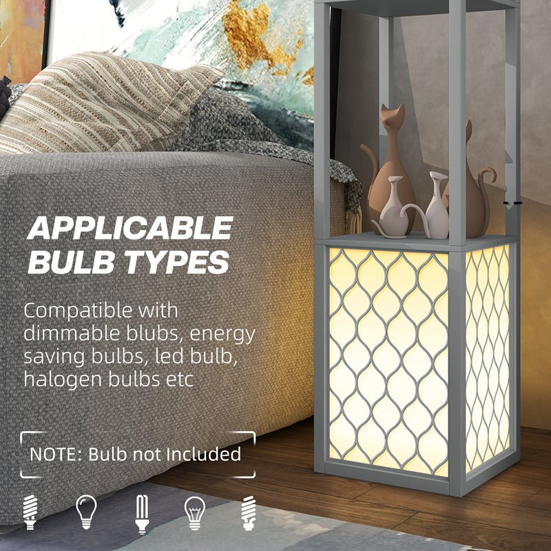 HOMCOM 2-Light Modern Floor Lamp with Shelves for Living Room, Bedroom