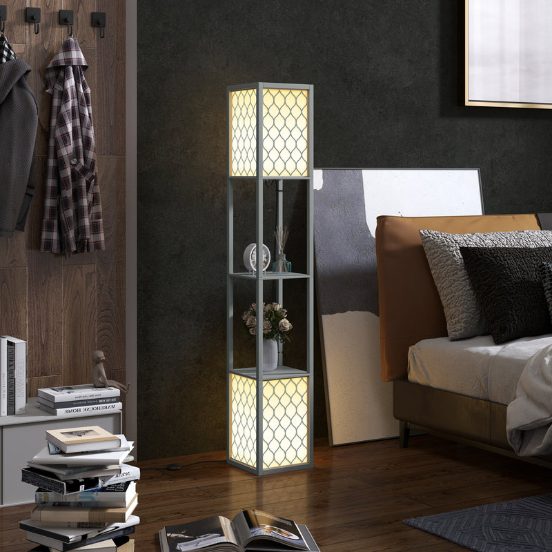 HOMCOM 2-Light Modern Floor Lamp with Shelves for Living Room, Bedroom