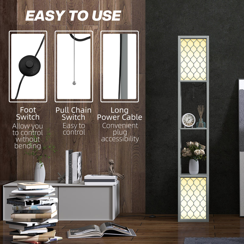 HOMCOM 2-Light Modern Floor Lamp with Shelves for Living Room, Bedroom