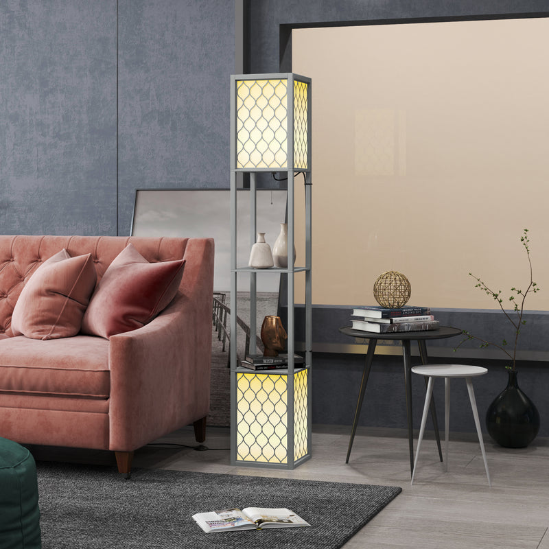 HOMCOM 2-Light Modern Floor Lamp with Shelves for Living Room, Bedroom