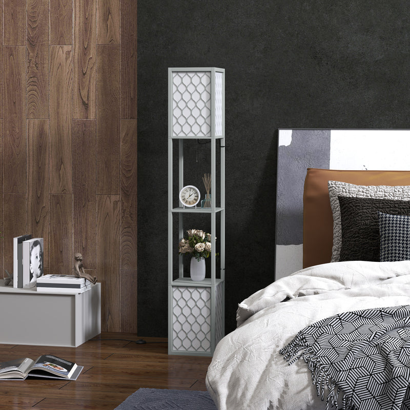 HOMCOM 2-Light Modern Floor Lamp with Shelves for Living Room, Bedroom