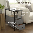 HOMCOM Narrow End Table, Sofa Side Table with 2 Drawers Storage Shelf, Grey