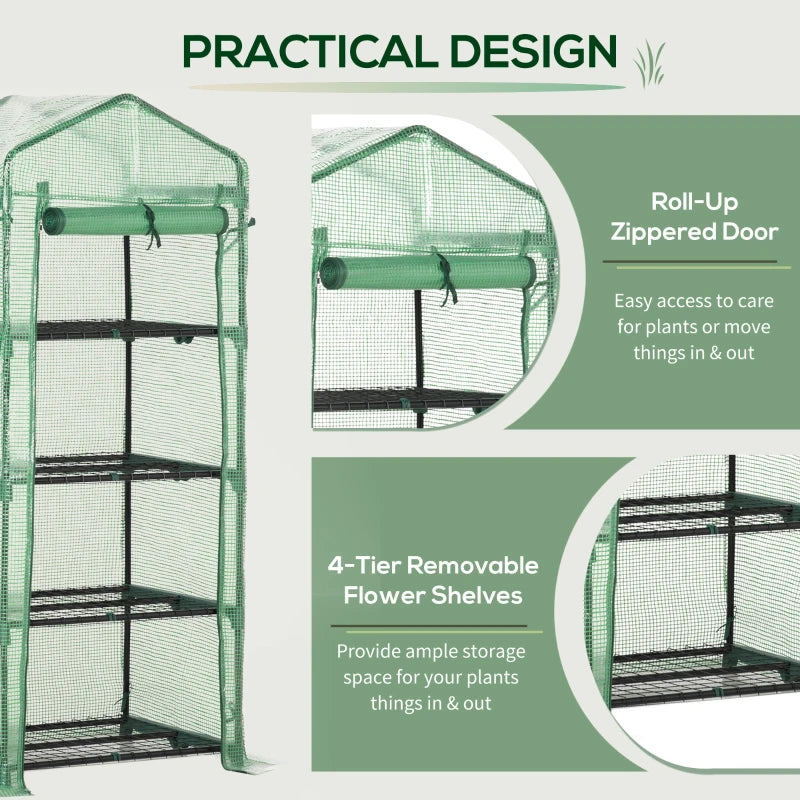 Outsunny Mini Greenhouse with 4 Tier 70 x 50 x 160 cm - Green