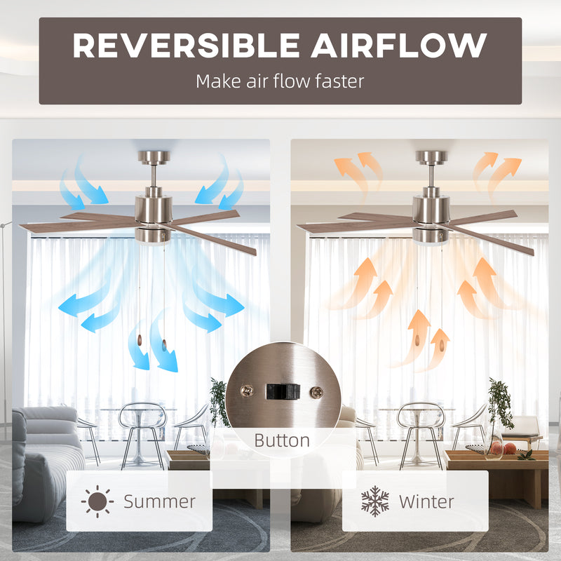 HOMCOM Mounting Reversible Ceiling Fan with Light, Pull-chain