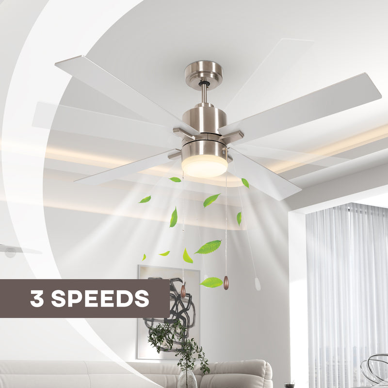 HOMCOM Mounting Reversible Ceiling Fan with Light, Pull-chain
