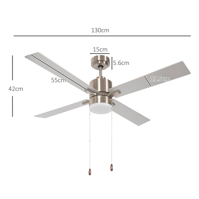 HOMCOM Mounting Reversible Ceiling Fan with Light, Pull-chain