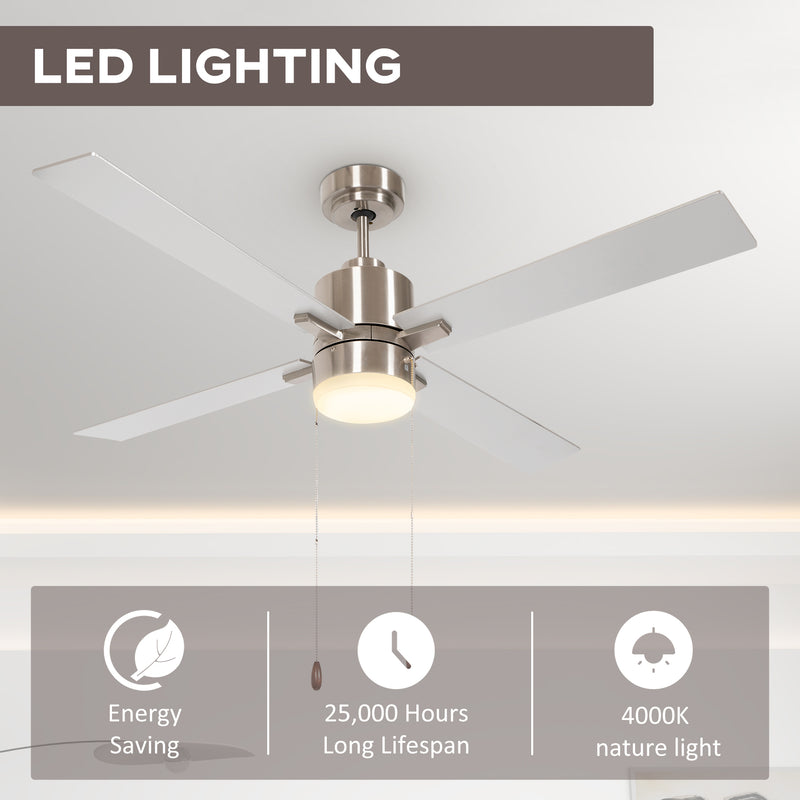 HOMCOM Mounting Reversible Ceiling Fan with Light, Pull-chain