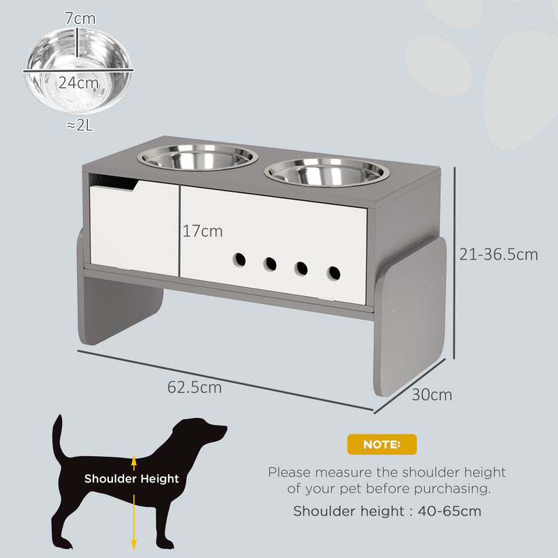PawHut Height Adjustable Dog Feeding Storage w/ 2 Stainless Steel Bowls